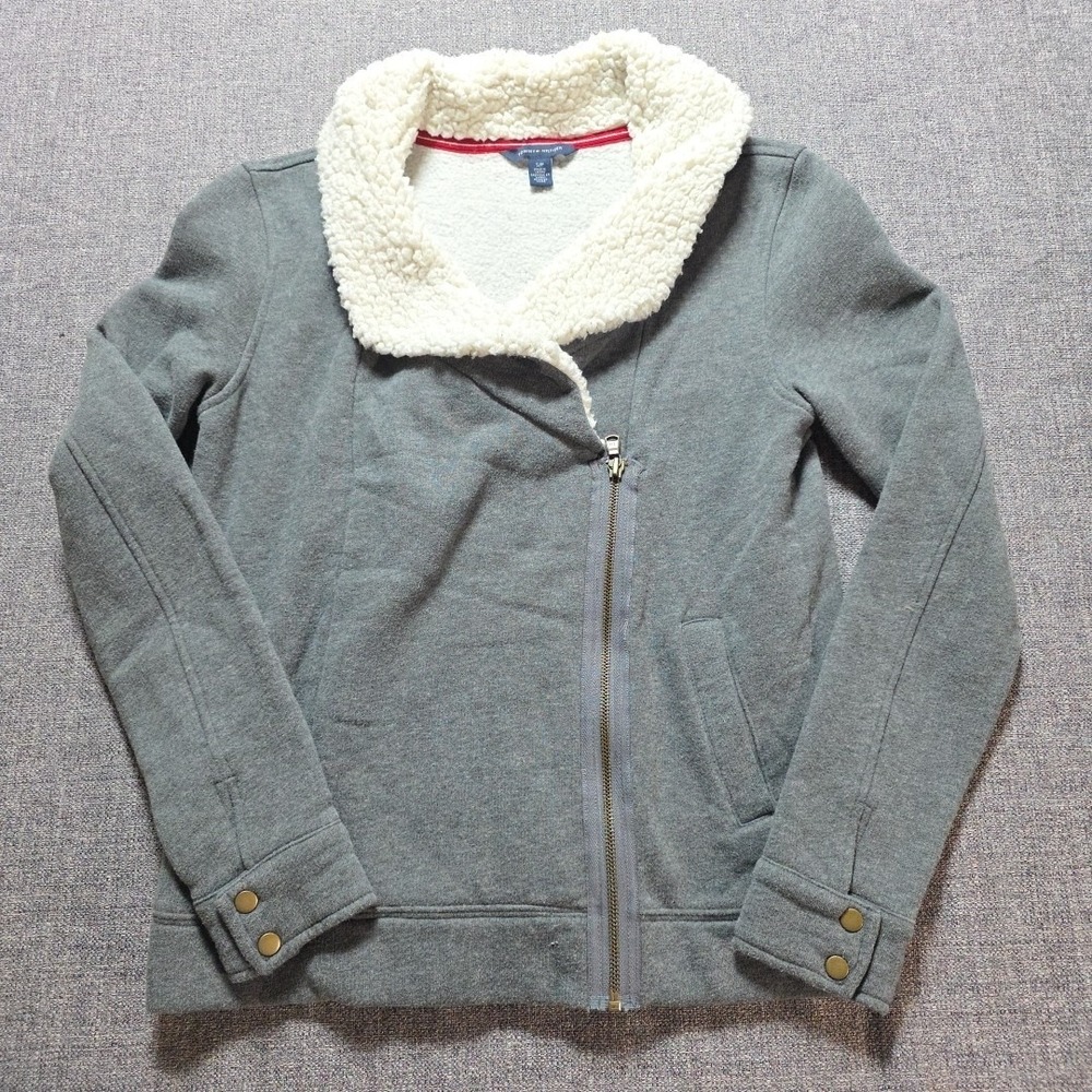 Tommy Hilfiger Coat Jacket Womens Small Cowl Neck Full Zip Grey Long Sleeveâ